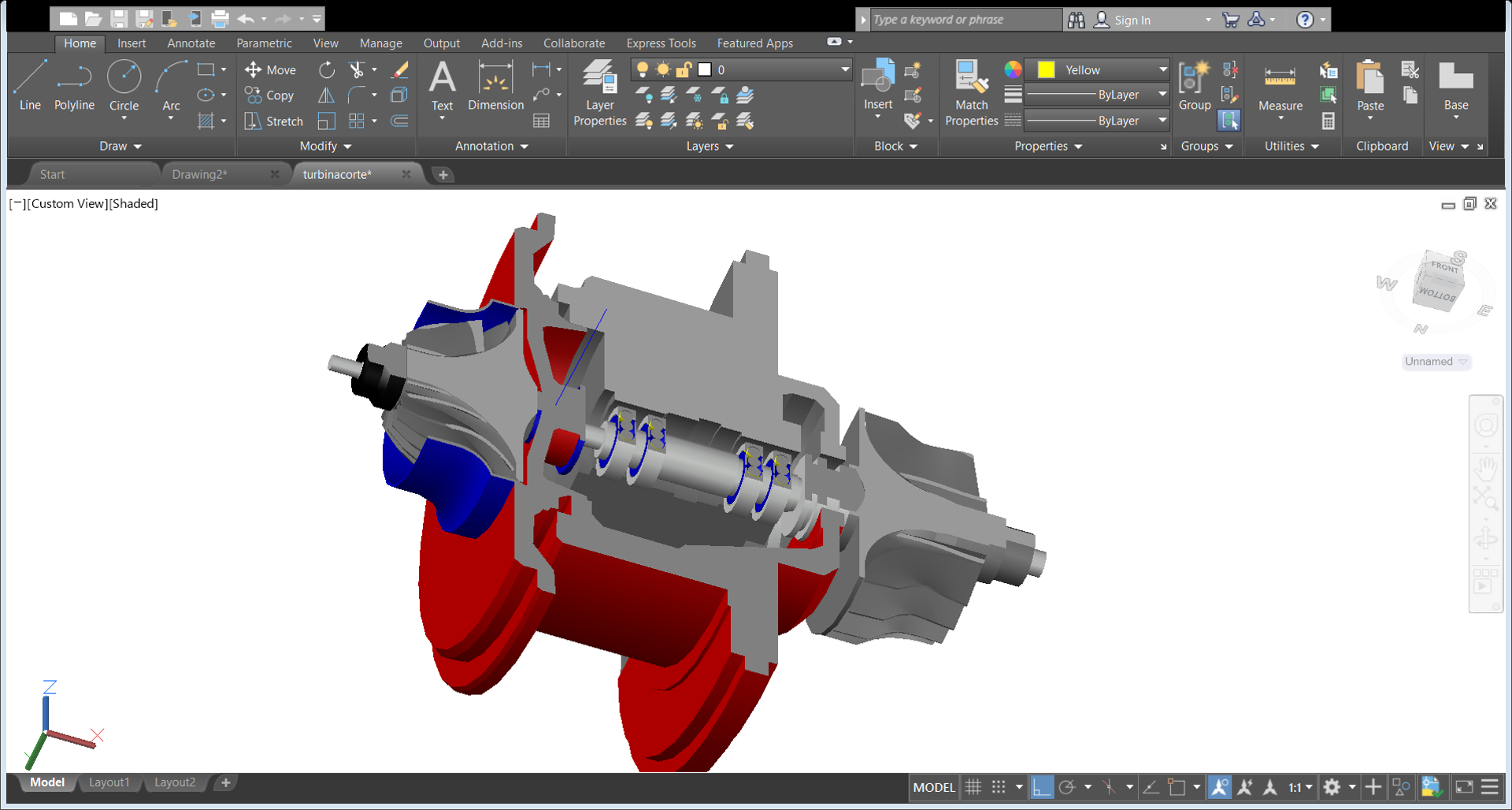 corte en seccion  turbina | Curso Autocad Mecanico